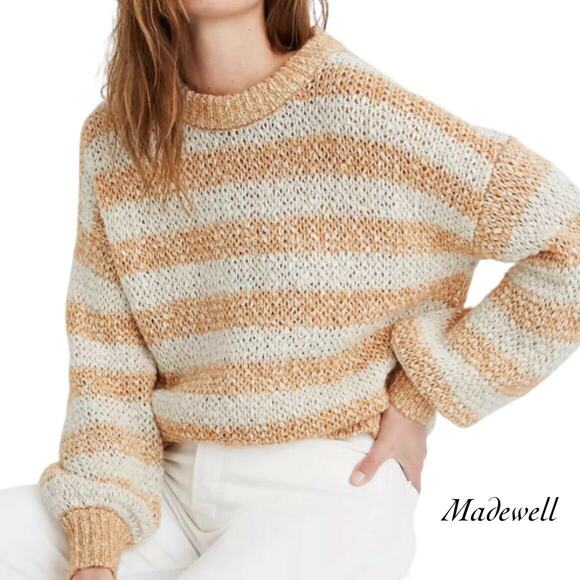 Madewell Baez Camel Beige Stripe Pullover Long Sleeve Sweater NWOT Size XS - Picture 1 of 10